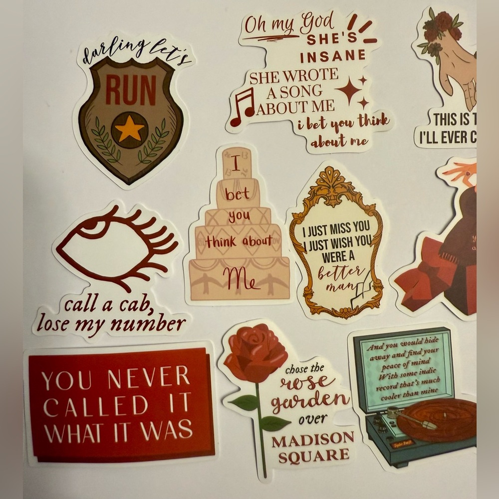 Taylor Swift “Red” Inspired Vinyl Sticker Bundle - 13 Stickers - Picture 2 of 3